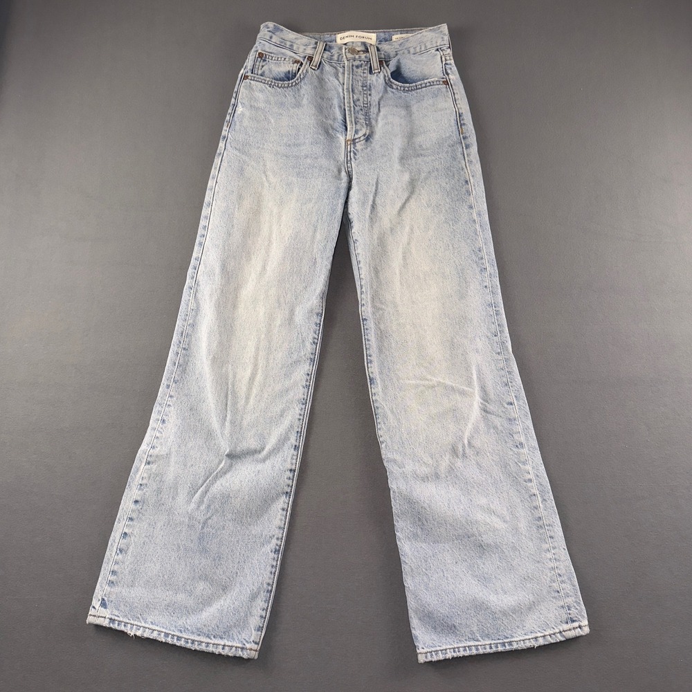 Denim Forum The Farrah High Rise Wide Leg Jeans Light Wash Blue 24 28L